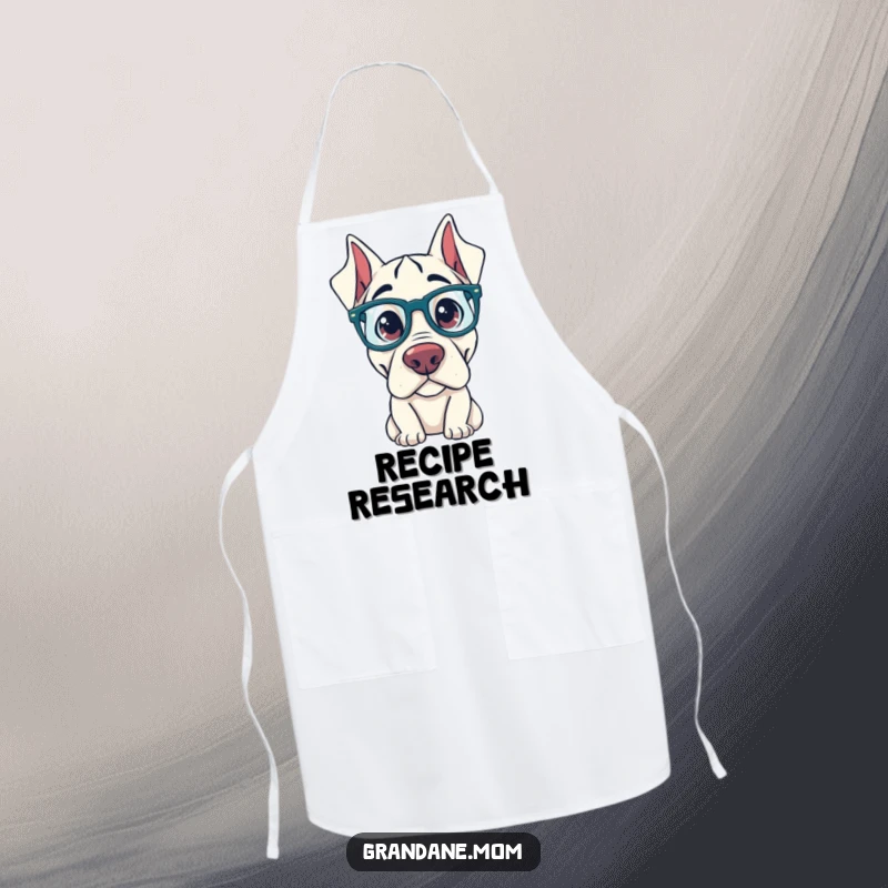 Funny Grand Dane Apron: A Grand Dane wearing oversized glasses peers curiously, adding a humorous and intellectual touch to your kitchen attire.