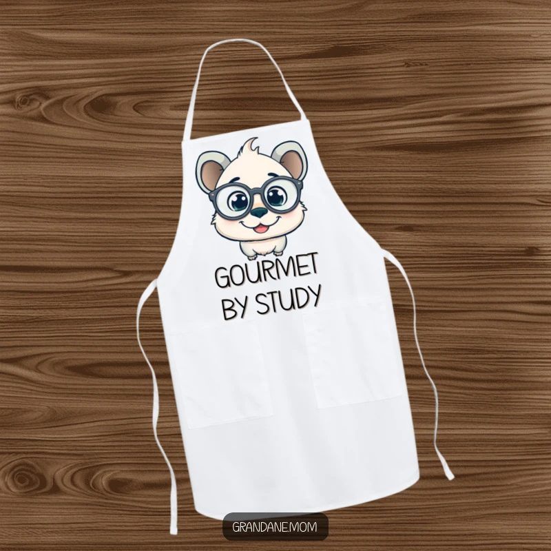 Funny daniff apron with a smiling pup wearing oversized spectacles and a curious gaze, perfect for culinary or academic pursuits.