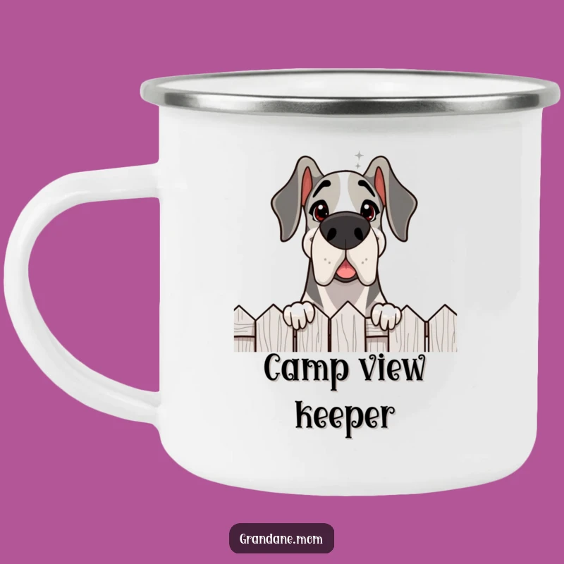 Funny Grand Dane Fence Peeker Enamel Mug: Outdoor Curiosity Gift