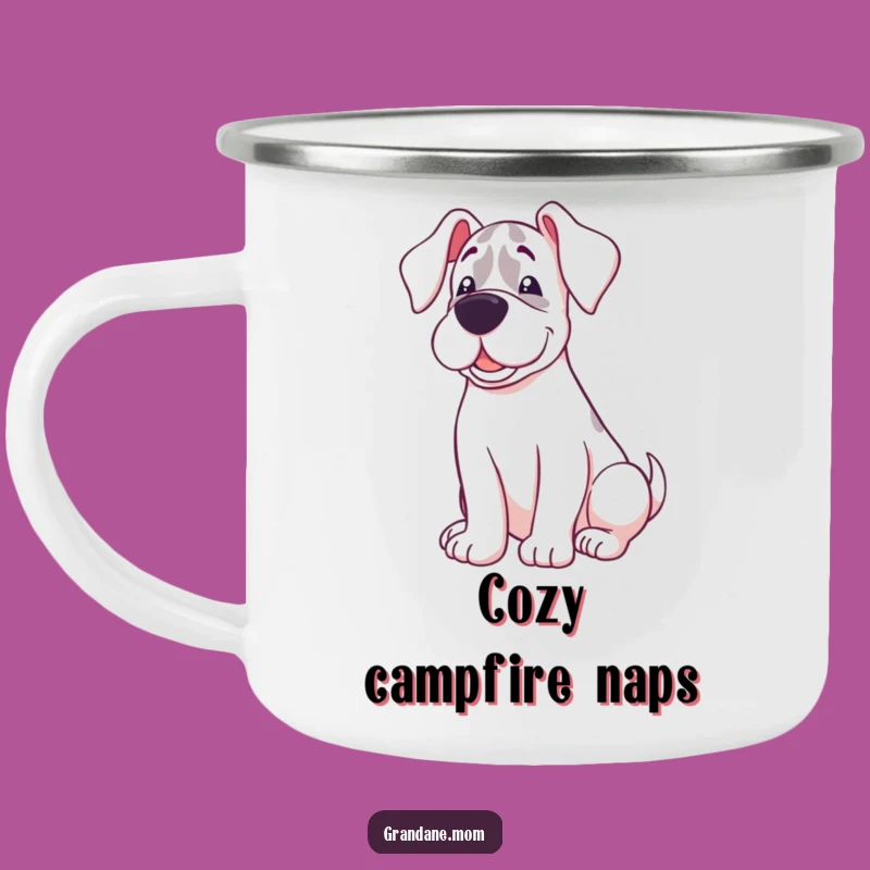 Campfire Cozy Funny Grand Dane Happy Curl Camping Mug - Relaxation Outdoor Gift