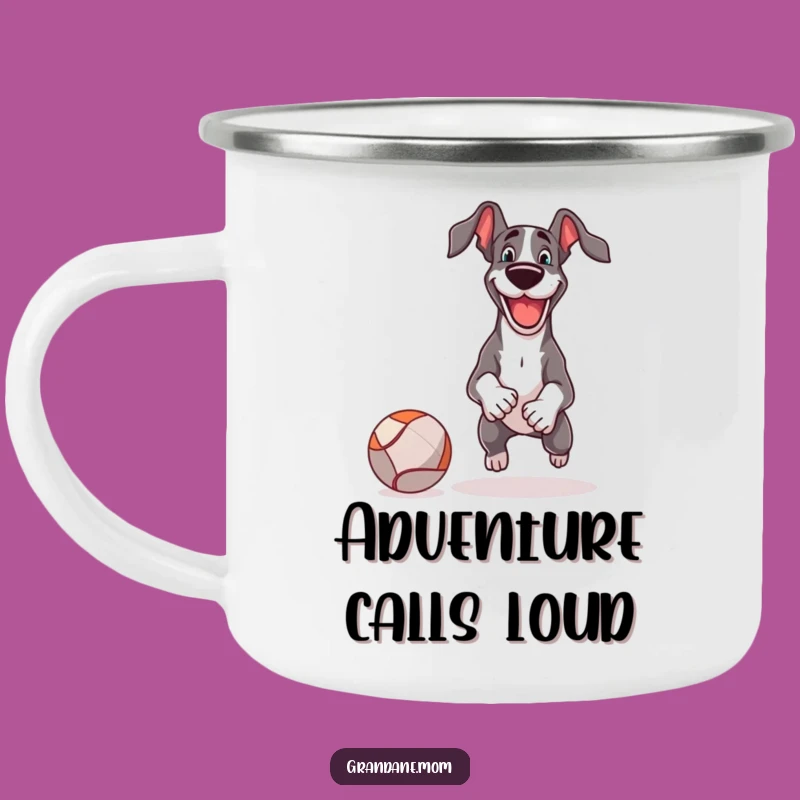 Funny Great Dane Fetch Ball Camping Mug: Adventure & Playtime Fun