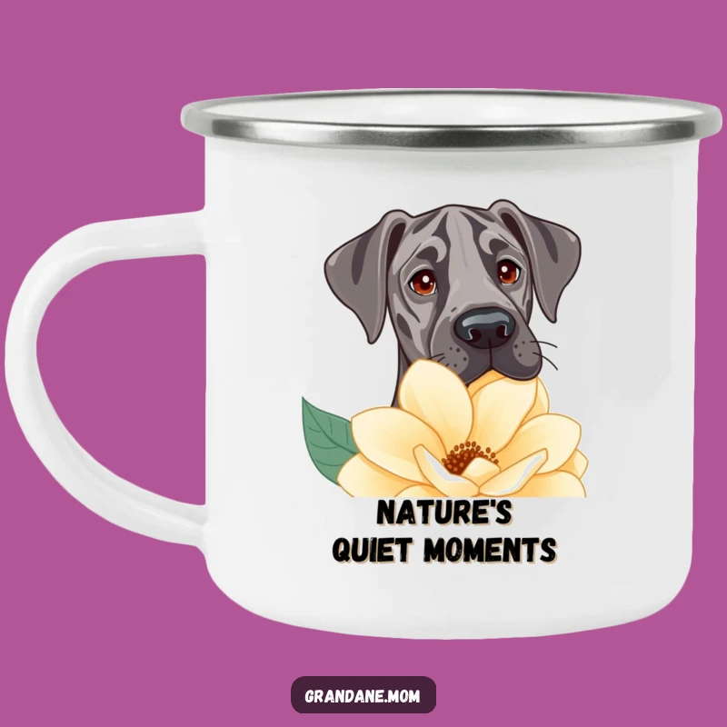 Funny Great Dane Flower Peek Camping Mug: Nature & Humor Adventure