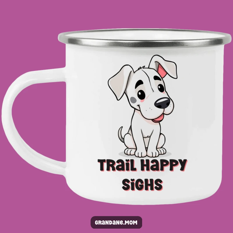 Happy Trails Funny Grand Dane Floppy Ears Camping Mug - Joyful Outdoor Adventure Gift