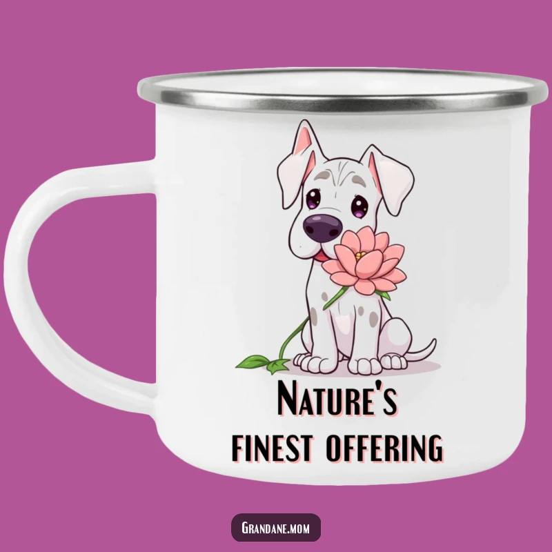 Funny Grand Dane Flower Camping Mug: Gentle Dog Enamel Cup, Perfect Funny Gift