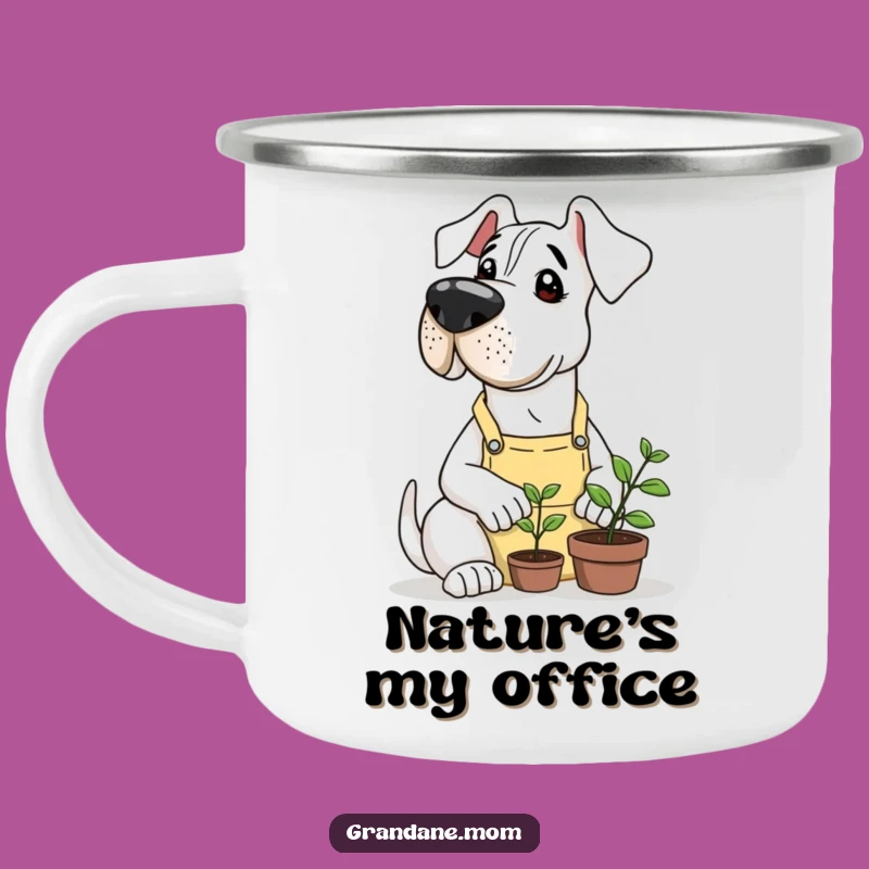 Funny Grand Dane Garden Camp Mug: Outdoor Brews with Canine Care Gift