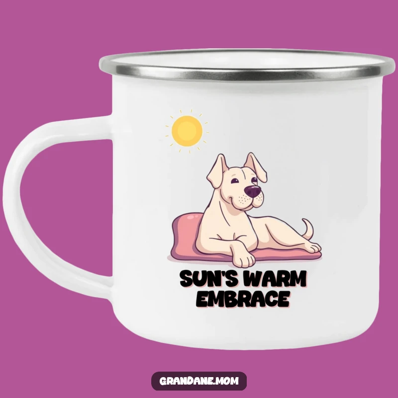 Funny Grand Dane Camping Mug: Sun Stretch Adventure, Durable Funny Gift