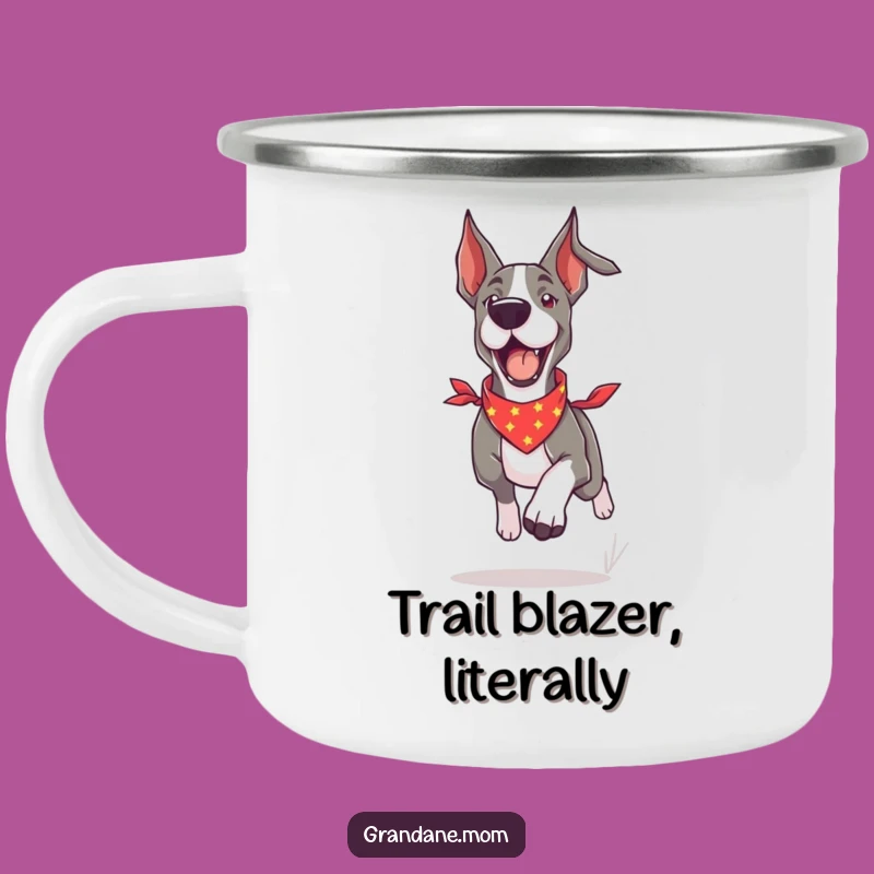 Funny Grand Dane Bandana Camping Mug: Energetic Dog Adventure Gift