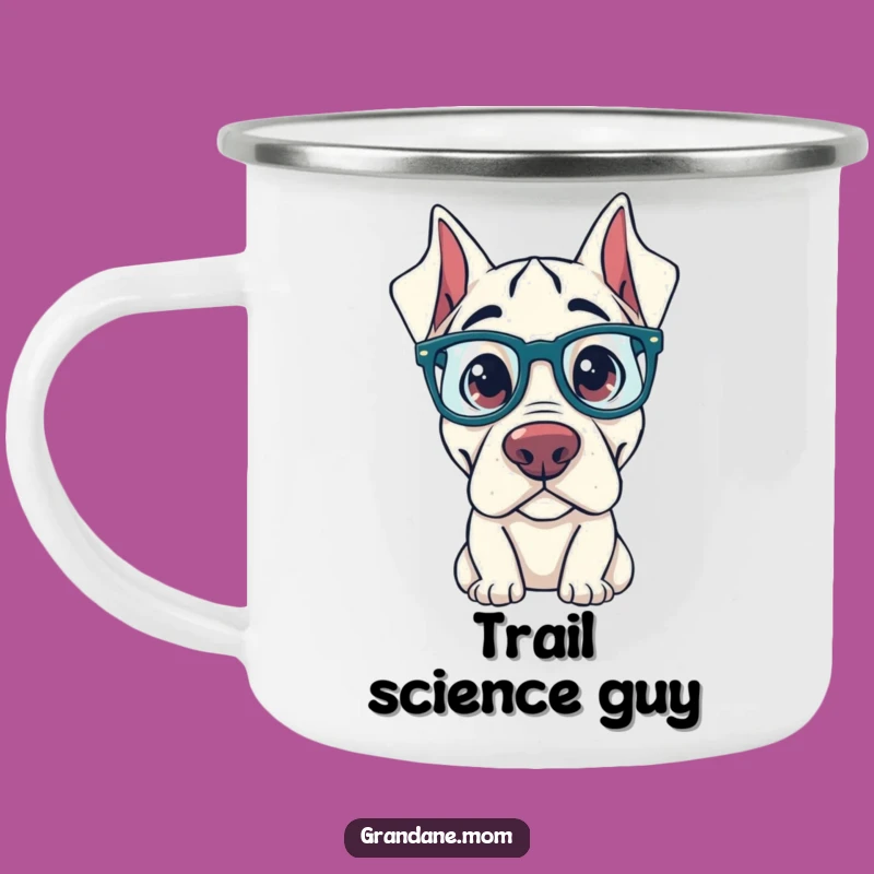 Curious Funny Grand Dane Camping Mug: Oversized Glasses Outdoor Scholar Drinkware