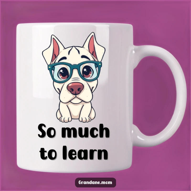 Funny Curious Grand Dane Mug: Oversized Glasses Scholar Gift for Dog Fans