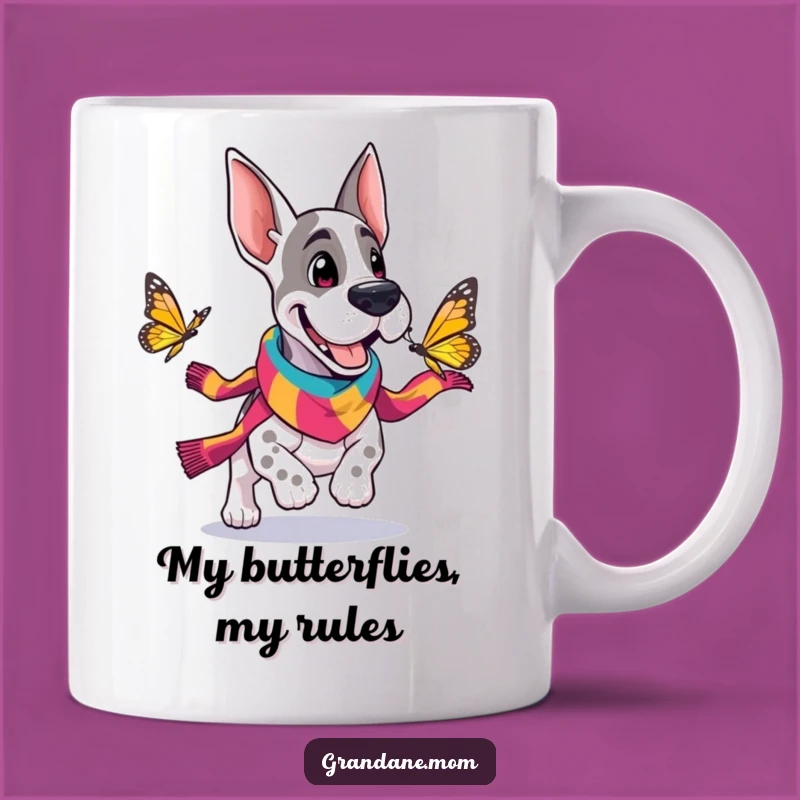 Funny Grand Dane Scarf Butterfly Mug: A Cheerful Canine Gift for Dog Lovers