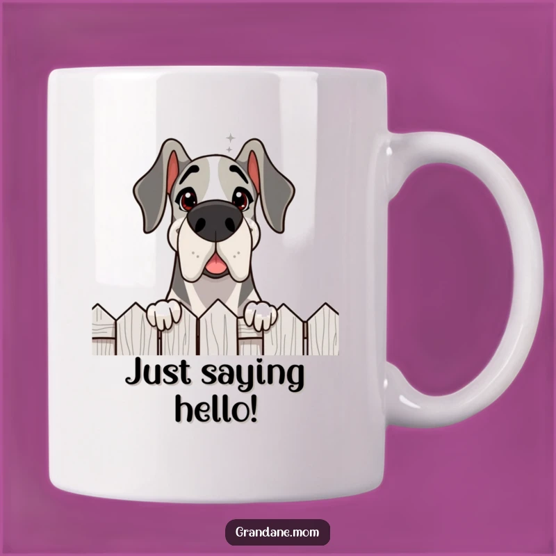 Funny Grand Dane Over Fence Mug: Curious Canine Companion Gift