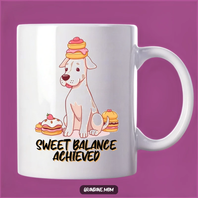 Funny Grand Dane Pastry Mug: Graceful Dog Balancing Sweets, Elegant Gift