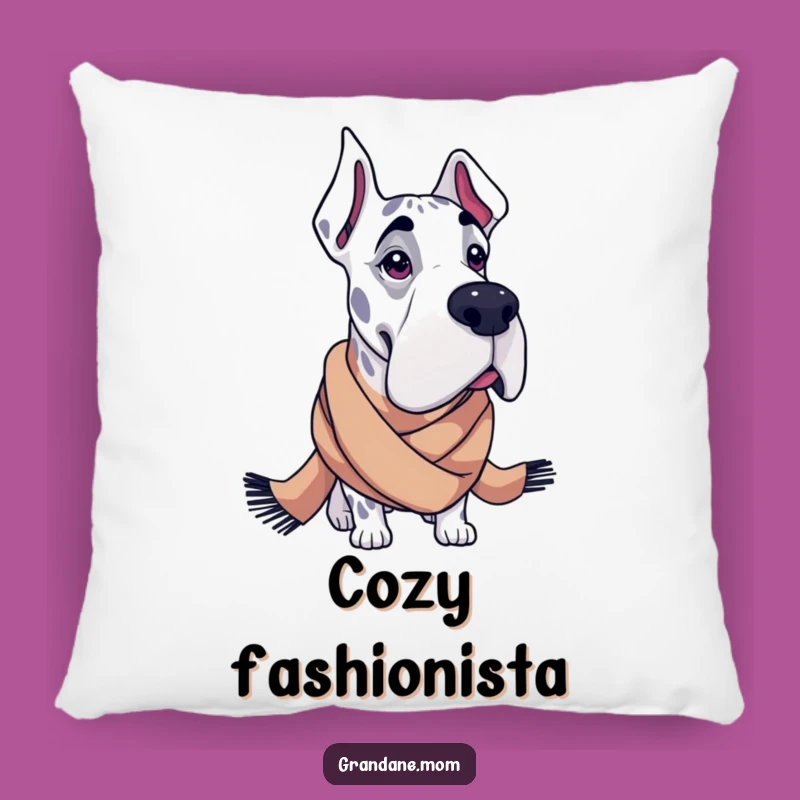 Funny Grand Dane Pillow: Fashionable Scarf, Cozy Chic Dog Cushion Gift