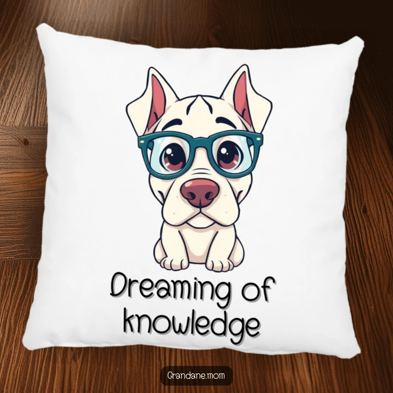Funny Grand Dane Pillow: A plush pillow featuring a Grand Dane with oversized glasses, offering humorous intellectual comfort.