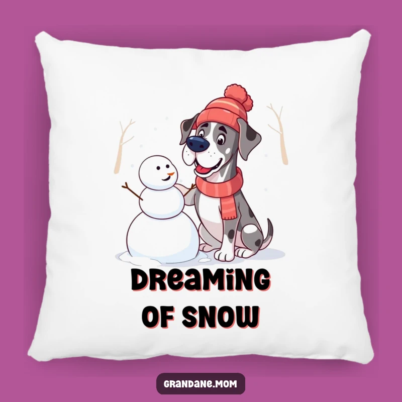 Funny Great Dane Snowman Pillow: Winter Hat Decor, Hilarious Gift for Dog Lovers