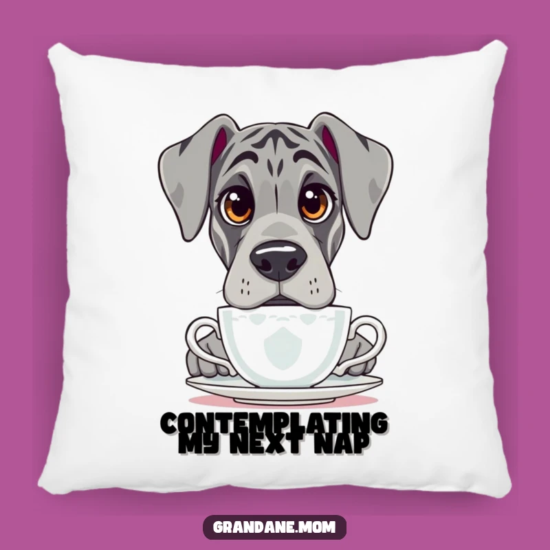 Funny Grand Dane Tea Pillow: Cozy Curious Dog Cushion, Charming Funny Gift
