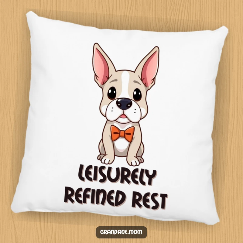 Funny Distinguished Dane Pillow: A plush pillow featuring a distinguished Grand Dane in an elegant bow tie, offering cozy humor.