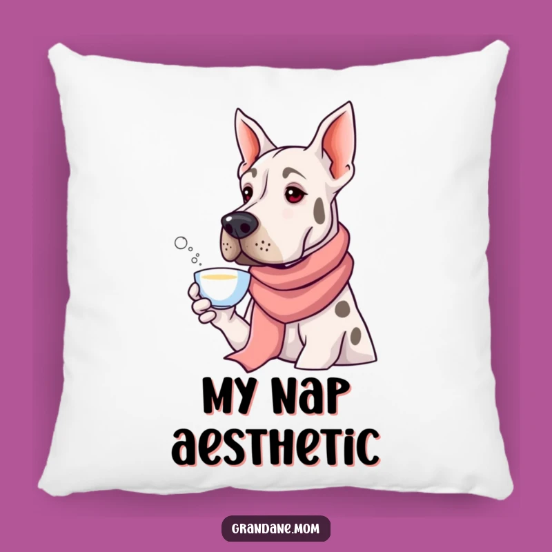 Funny Grand Dane Sips Tea Pillow - Luxurious & Humorous Dog Comfort Gift