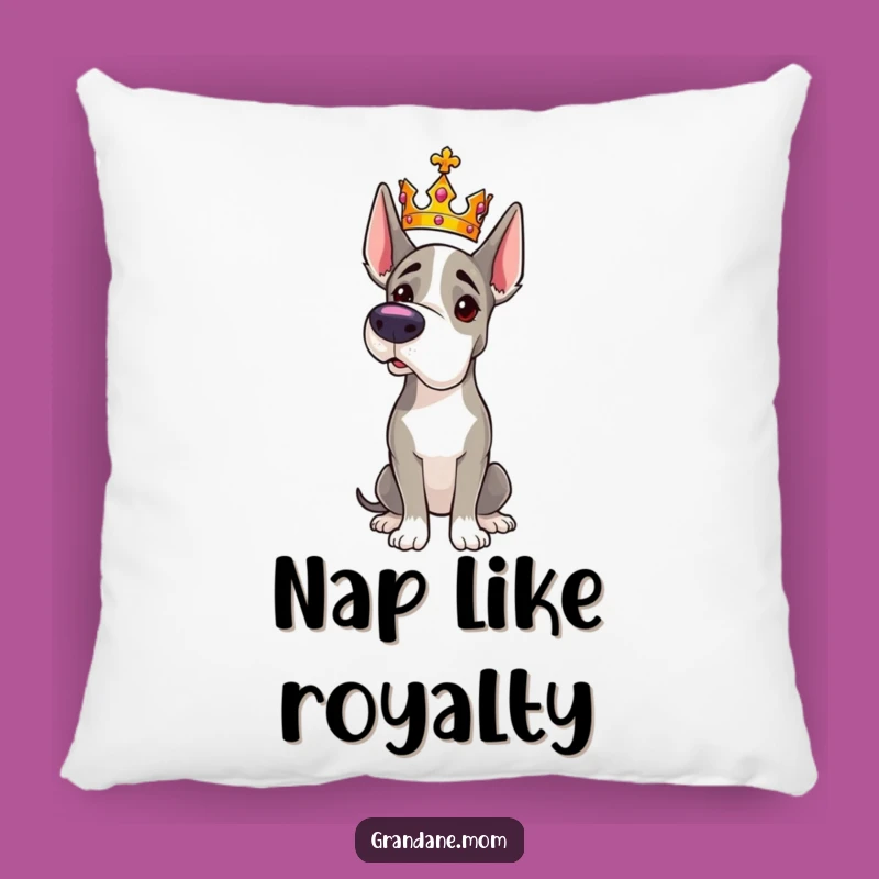 Funny Grand Dane Crown Pillow: Majestic Dog Accent, Royal Comfort Gift
