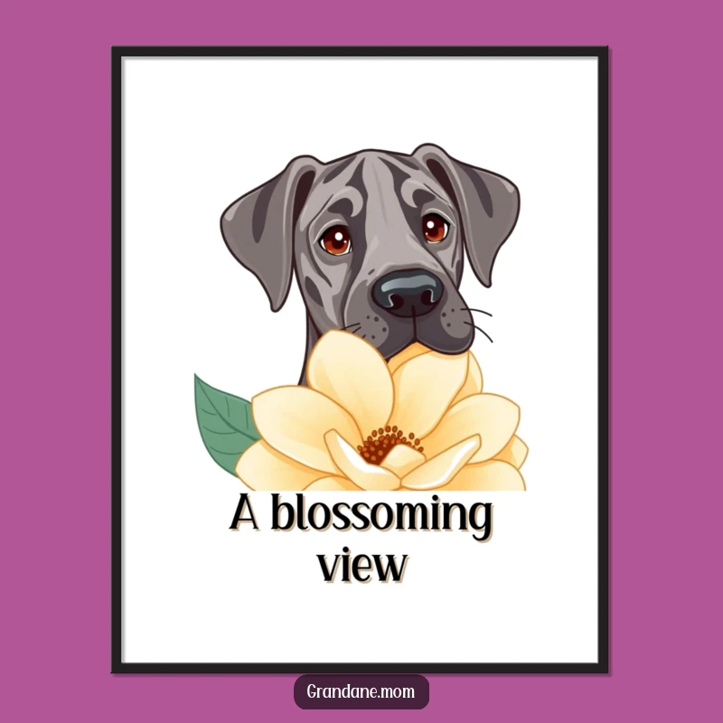 Funny Great Dane Flower Peek Digital Art: Instant Gentle Charm