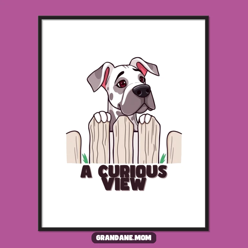 Funny Grand Dane Fence Peek Digital Art: Curious Canine Charm for Your Space Gift