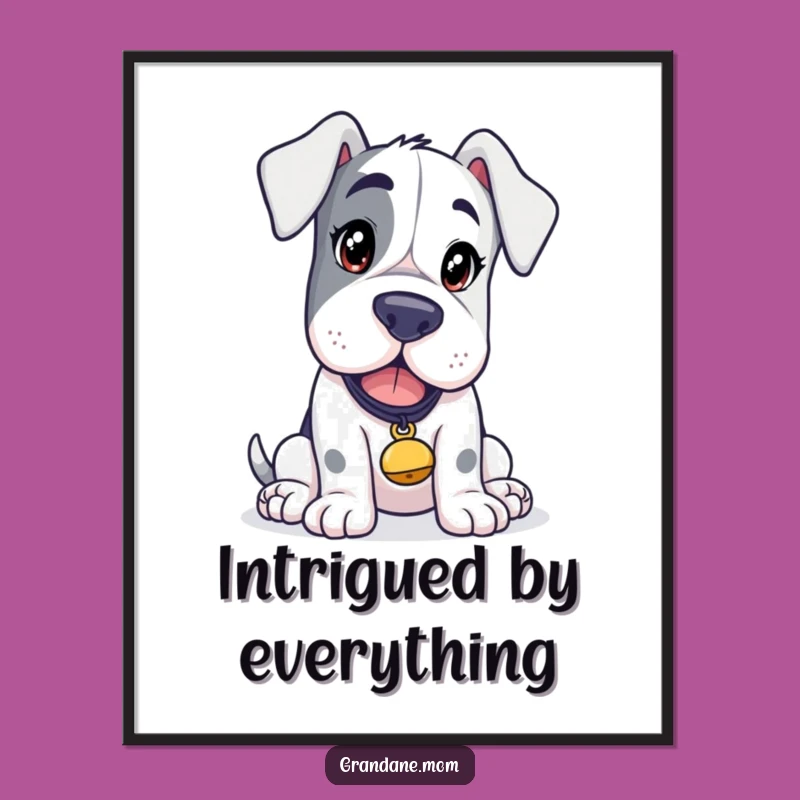 Funny Grand Dane Curiosity Art Print: Tinkling Bell Dog Decor Gift