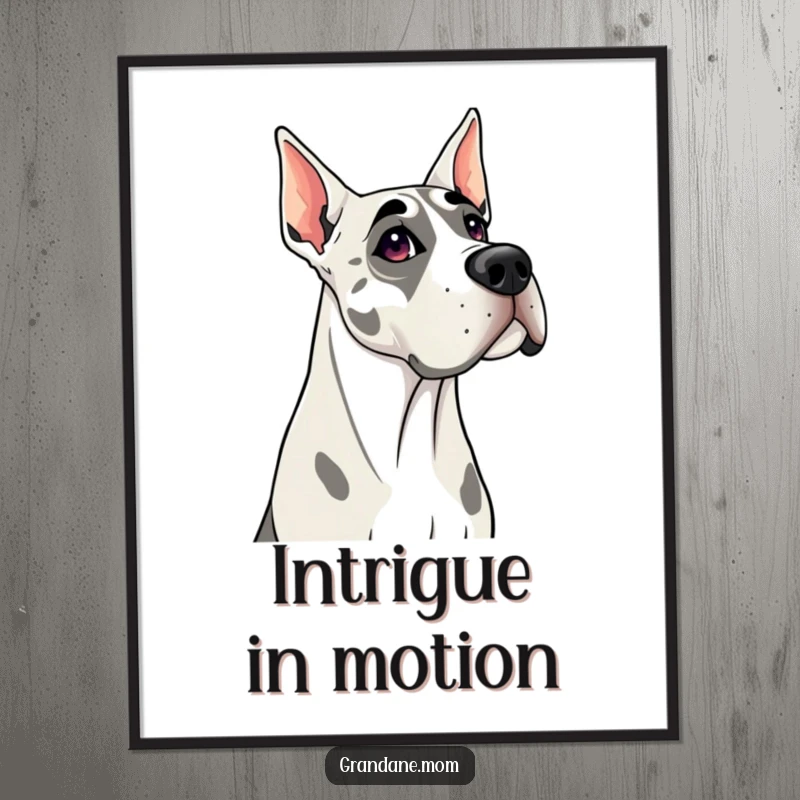Funny Grand Dane digital art print of a curious dog tilting its head, offering an engaging and humorous visual for download.
