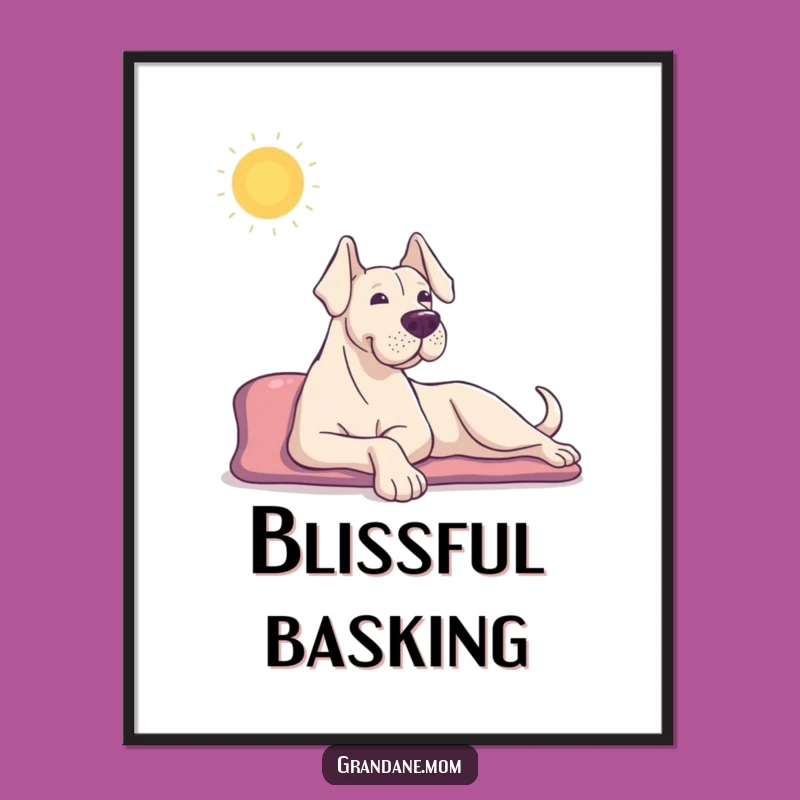 Funny Grand Dane Digital Art: Sun Stretch Serenity, Instant Funny Gift Download