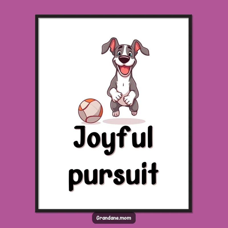 Funny Great Dane Fetch Ball Digital Art: Instant Energetic Joy