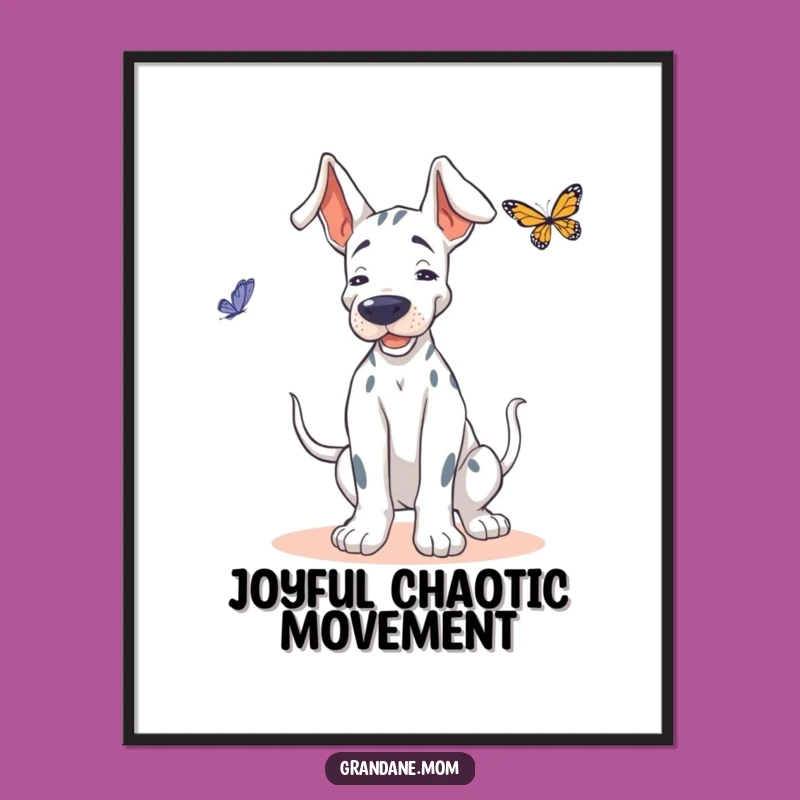 Funny Grand Dane Butterfly Digital Art: Joyful Dog Download, Perfect Funny Gift