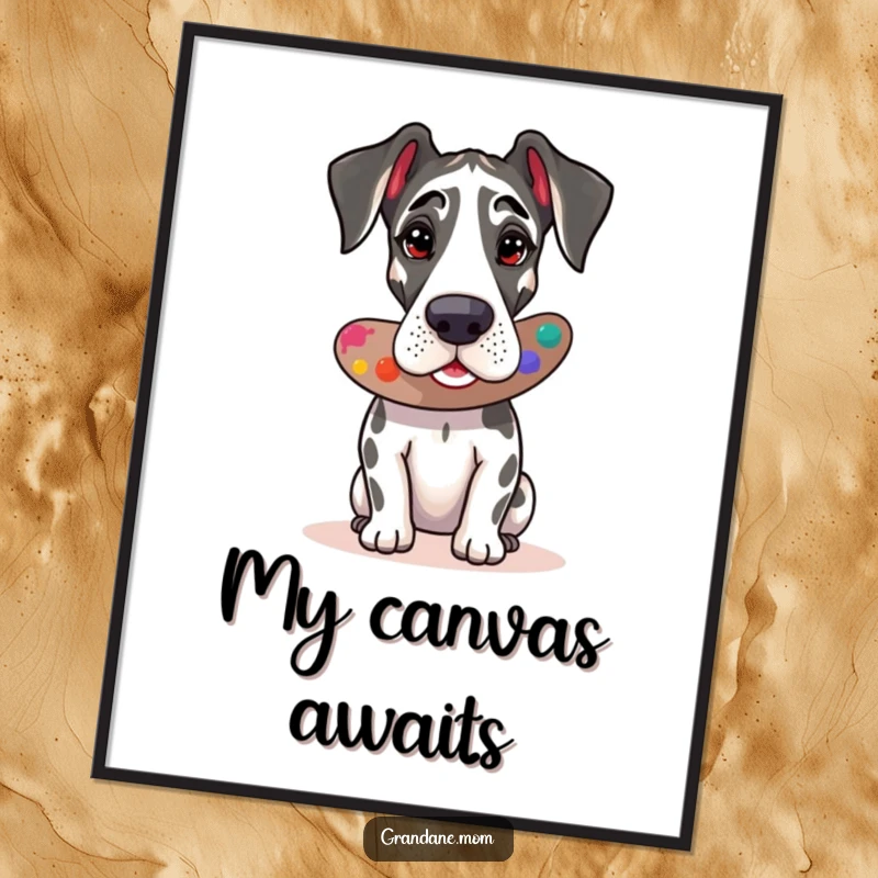 Funny Great Dane artist digital art print, featuring a dog painting, perfect for instant download and gifts.