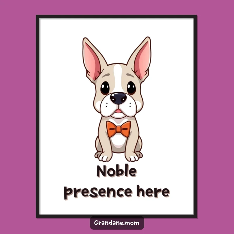 Funny Distinguished Dane Digital Print: Elegant Bow Tie Dog Wall Art Gift