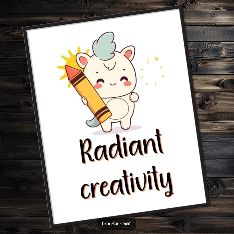 Funny daniff digital art print, a dog using a giant crayon to draw a happy sun, humorous and vibrant artwork for instant wall decor.