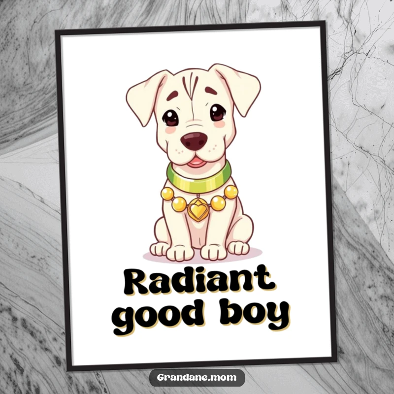 A Grand Dane with a gleaming collar, radiating gentle warmth, offered as a downloadable digital art print.