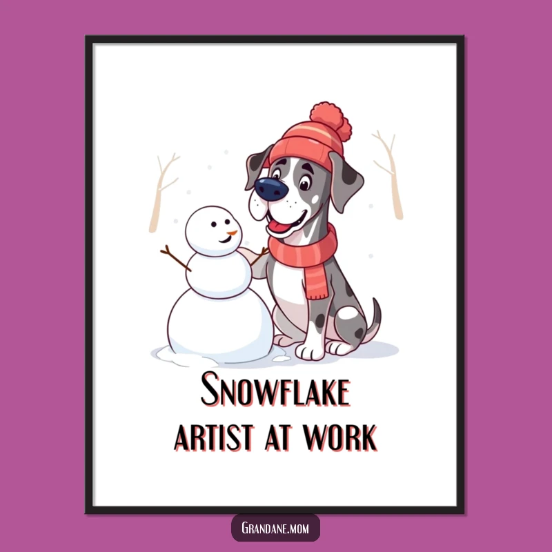 Funny Great Dane Snowman Digital Art: Winter Hat Pup Graphic, Hilarious Gift