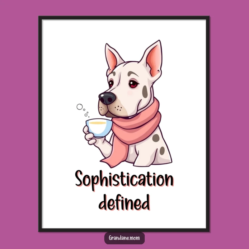 Funny Grand Dane Tea Time Digital Art - Elegant & Humorous Dog Print