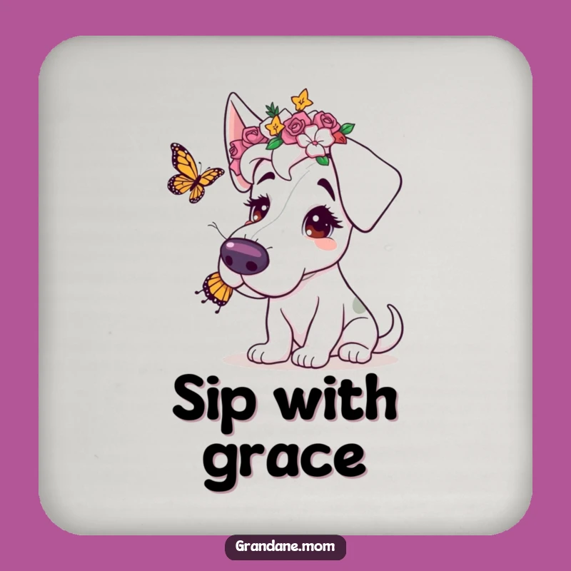 Funny Grand Dane Flower Crown Coasters: Protect Surfaces with Canine Charm