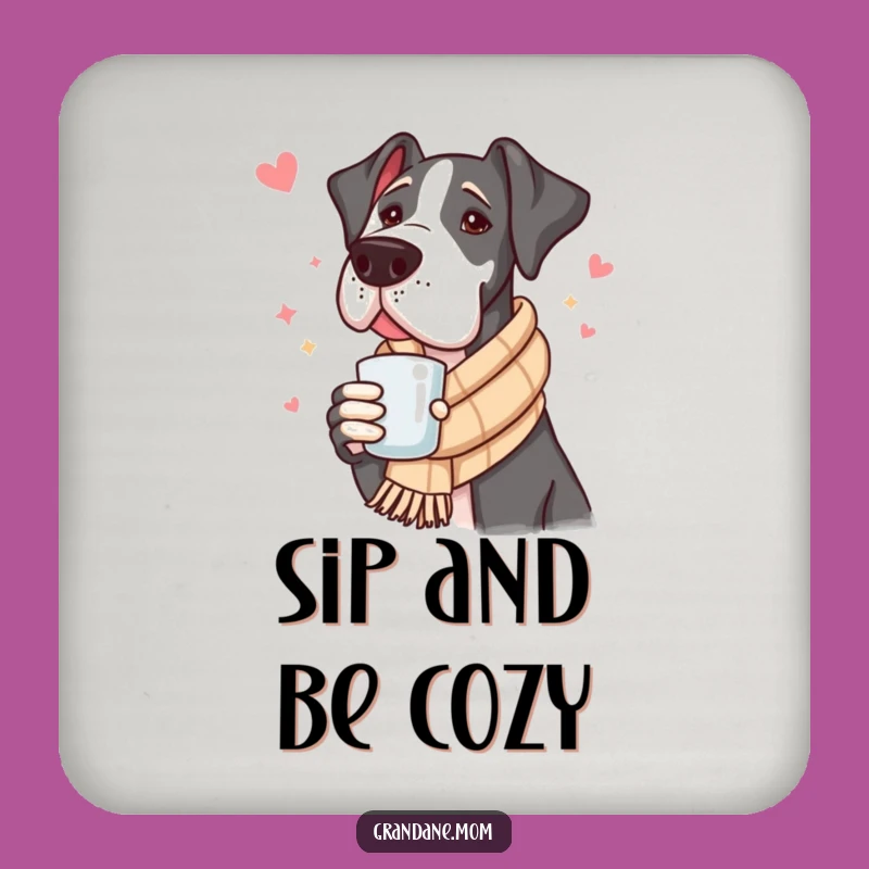 Funny Great Dane Coaster Set: Cozy Scarf Drink Art, Hilarious Gift for Dog Lovers