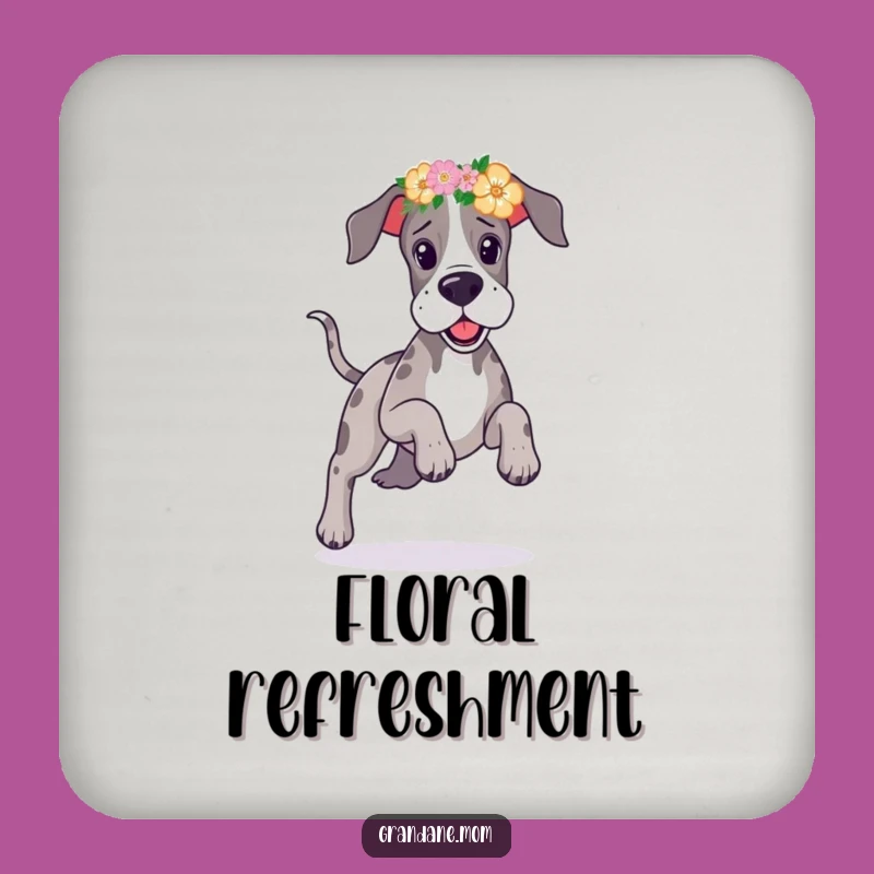 Funny Great Dane Floral Headband Drink Coaster: Add Playful Flair to Surfaces, Quirky Funny Gift