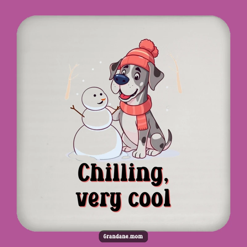 Funny Great Dane Snowman Coaster Set: Winter Hat Decor, Hilarious Gift for Dog Lovers