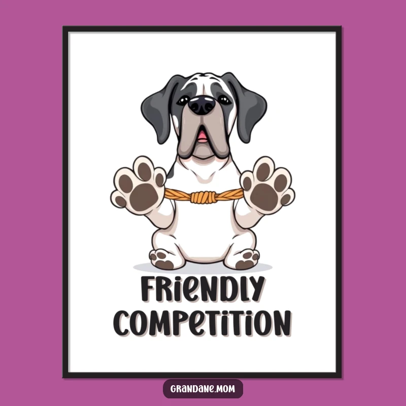 Funny Grand Dane Poster: Tug-of-War Ready, Playful Wall Art Dog Lover Gift