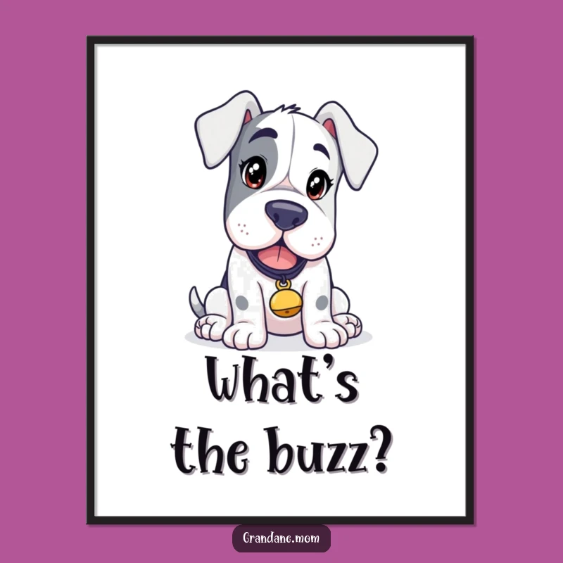 Funny Grand Dane Curiosity Poster: Tinkling Bell Dog Art Gift