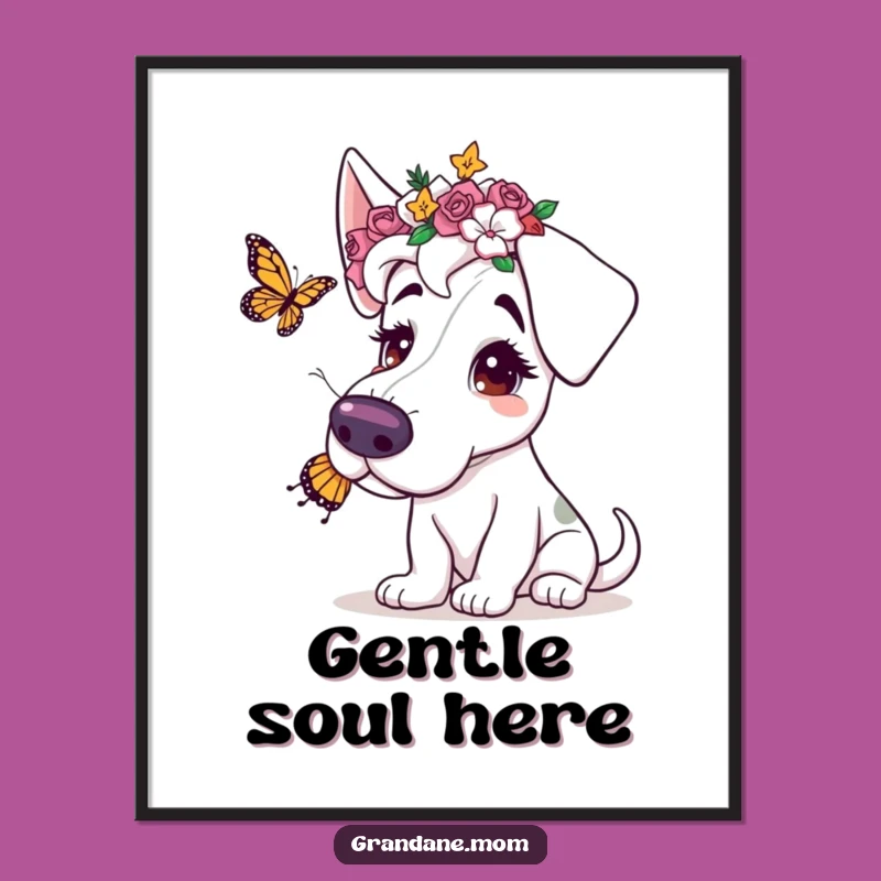 Funny Grand Dane Flower Crown Butterfly Poster: Adorn Your Walls with Gentle Art