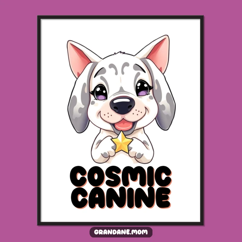 Funny Grand Dane Poster: Happy Dog with Star, Whimsical Wall Art Gift