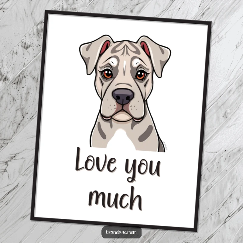 Funny Grand Dane Poster: A soulful Grand Dane offers a gentle lick, creating heartwarming and humorous wall art.