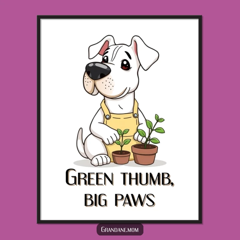 Funny Grand Dane Gardener Art Print: Whimsical Wall Decor for Dog Lovers Gift