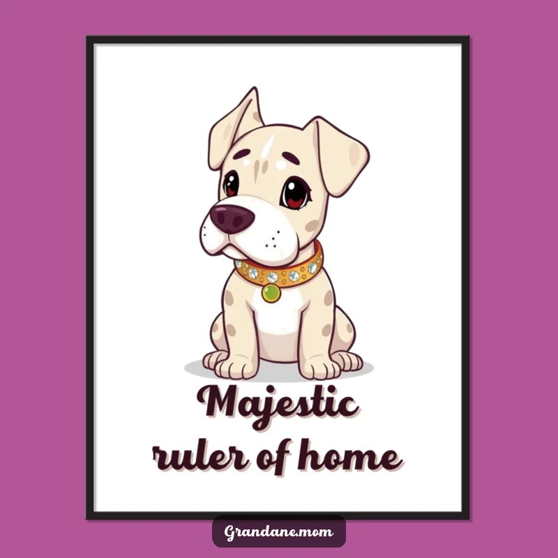Funny Grand Dane Sparkling Collar Poster - Regal Dog Art for Walls
