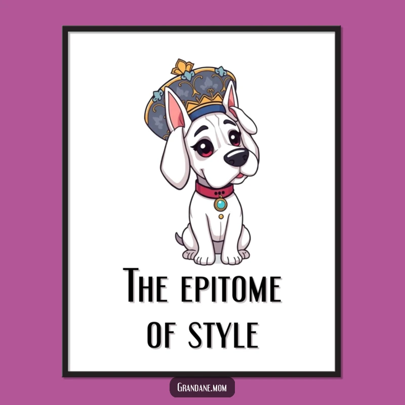 Funny Grand Dane Hat Poster: Elegant Dog Art Print, Sophisticated Funny Gift