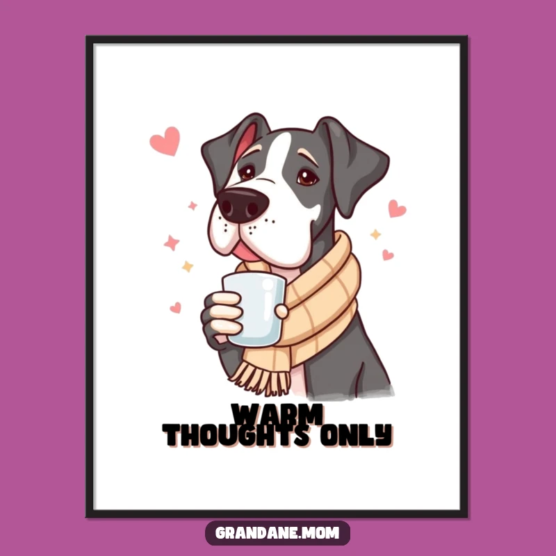 Funny Great Dane Poster: Cozy Scarf Warm Drink Art, Hilarious Home Decor Gift for Dog Lovers