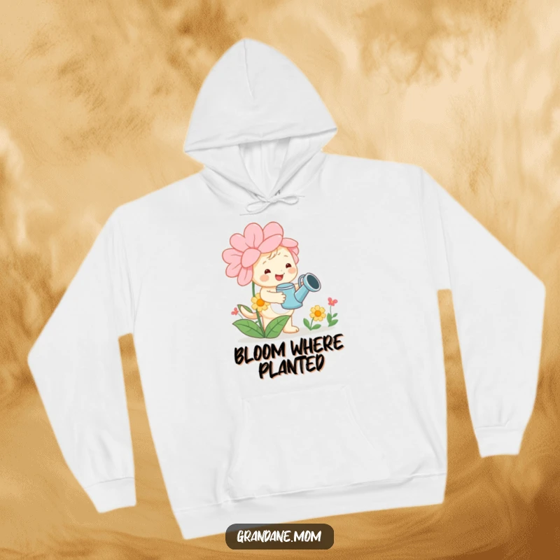 Funny daniff hoodie, a cheerful dog with a watering can tending a big flower, perfect for garden enthusiasts, a cozy funny gift.